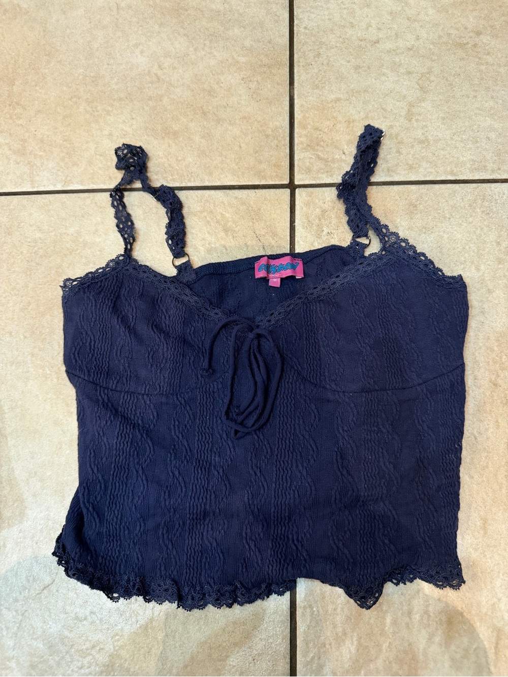 Edikted Navy Lace Trim Tank Top